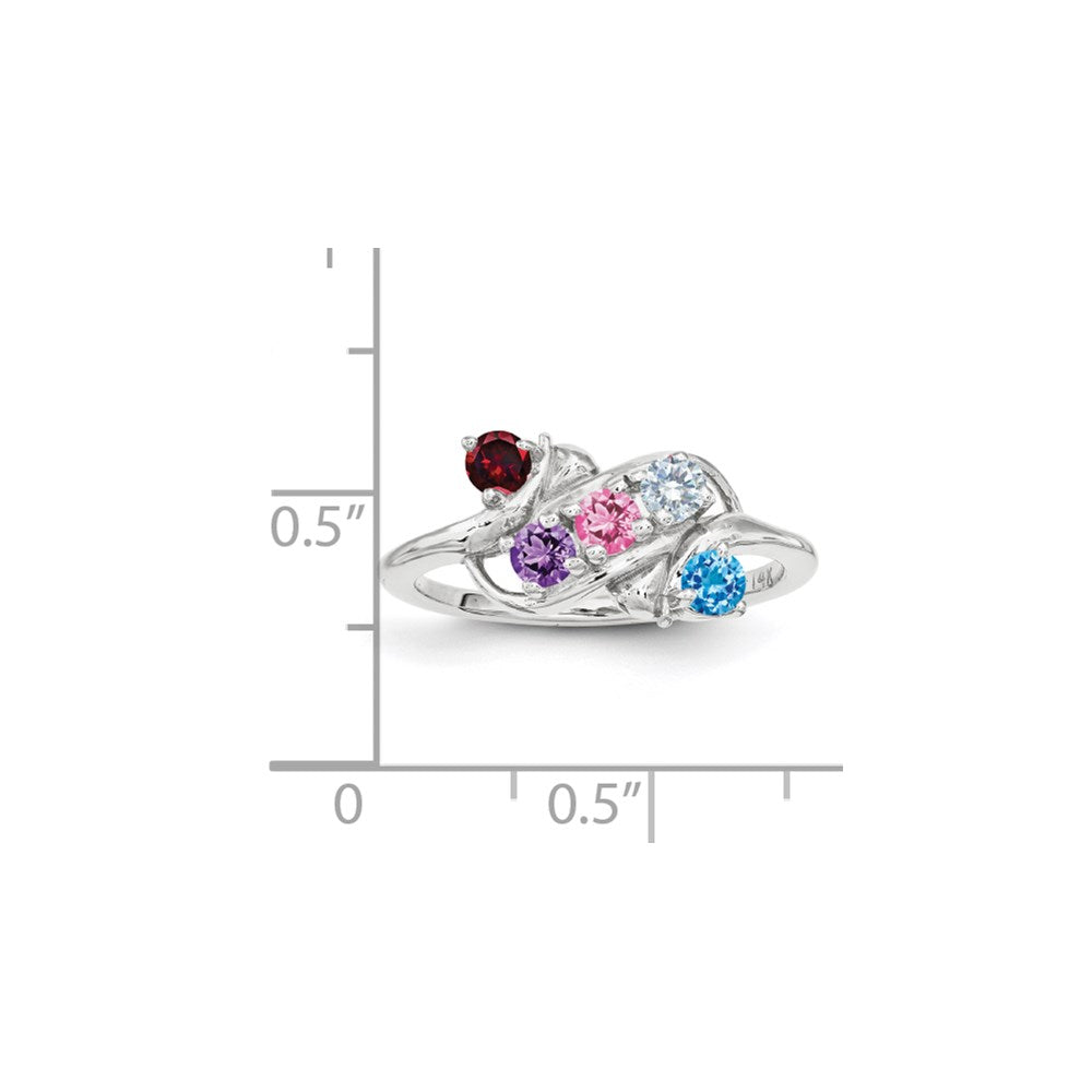 14k White Gold Polished 5-Stone Mothers Ring Mounting