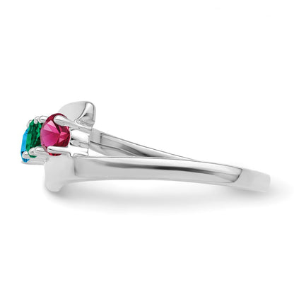 14k White Gold Polished 3-Stone Mothers Ring Mounting
