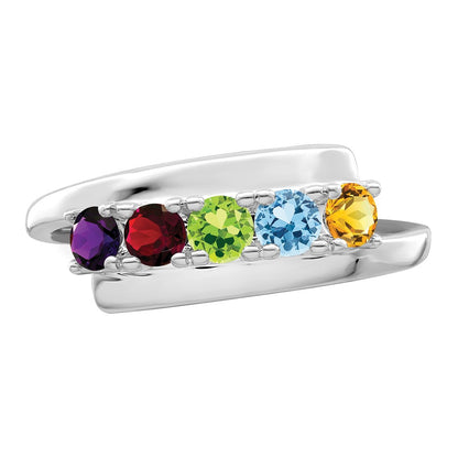 14k White Gold Polished 5-Stone Mothers Ring Mounting