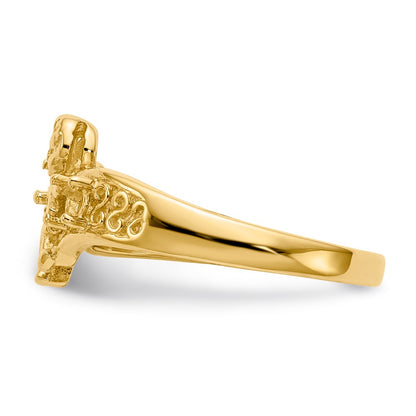 14k Polished 3-Stone Mothers Ring with Angel on Band Mounting