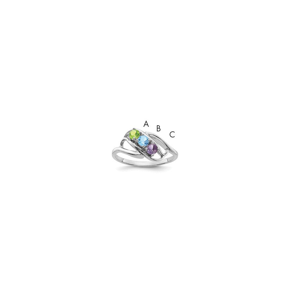 14k White Gold Polished 3-Stone Mothers Ring Mounting