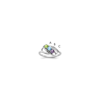 14k White Gold Polished 3-Stone Mothers Ring Mounting