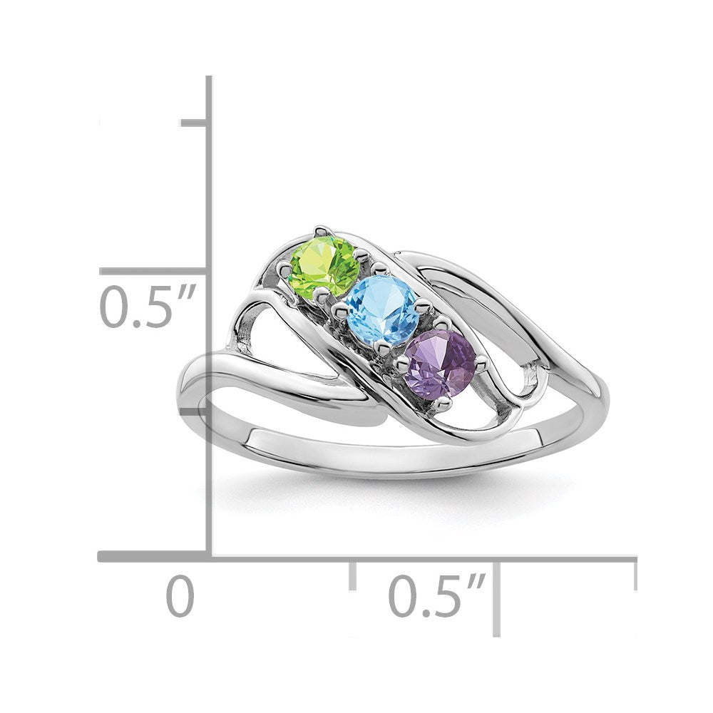 14k White Gold Polished 3-Stone Mothers Ring Mounting