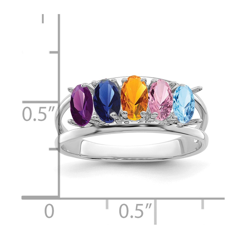 14k White Gold Polished 5-Stone Mothers Ring Mounting