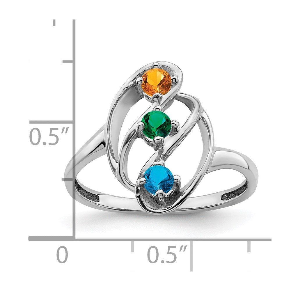 14k White Gold Polished 3-Stone Mothers Ring Mounting