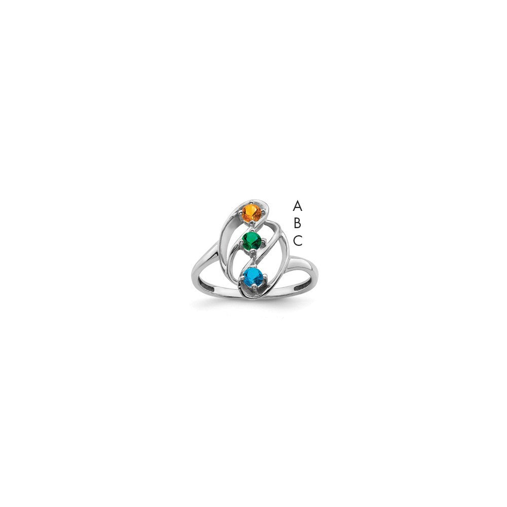 14k White Gold Polished 3-Stone Mothers Ring Mounting