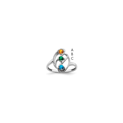 14k White Gold Polished 3-Stone Mothers Ring Mounting