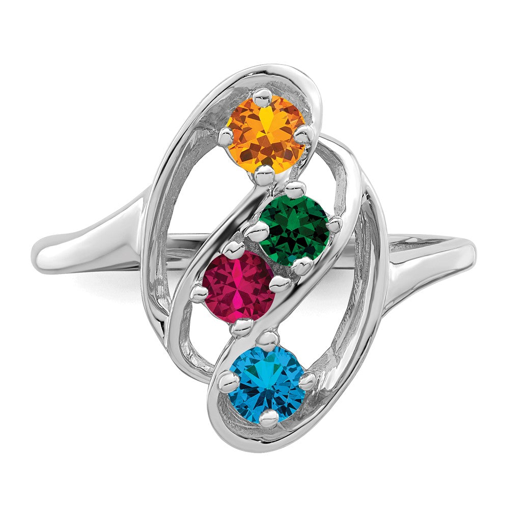 14k White Gold Polished 4-Stone Mothers Ring Mounting