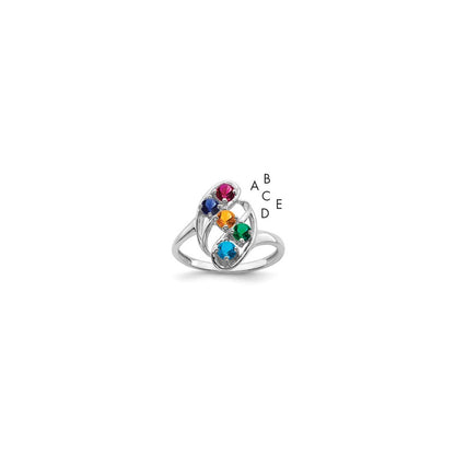 14k White Gold Polished 5-Stone Mothers Ring Mounting