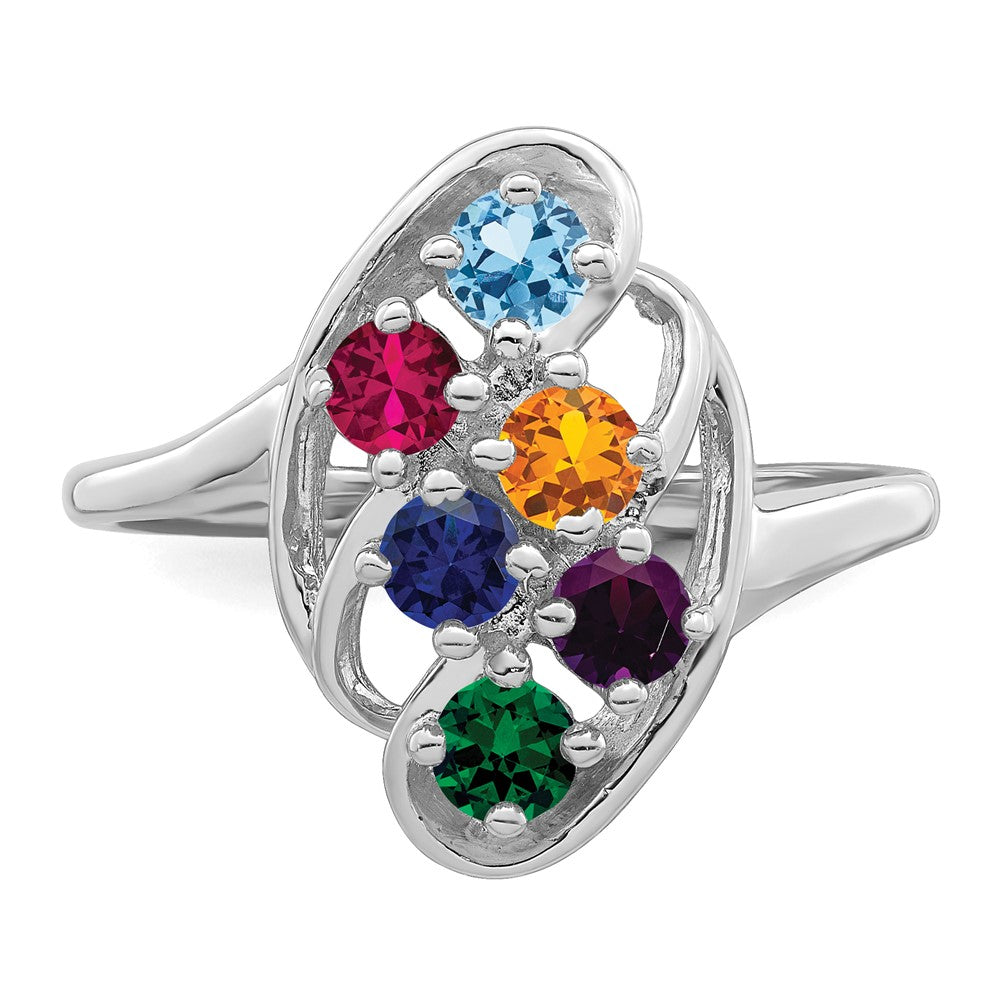 14k White Gold Polished 6-Stone Mothers Ring Mounting