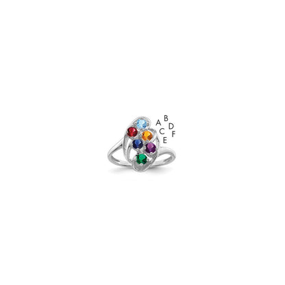 14k White Gold Polished 6-Stone Mothers Ring Mounting