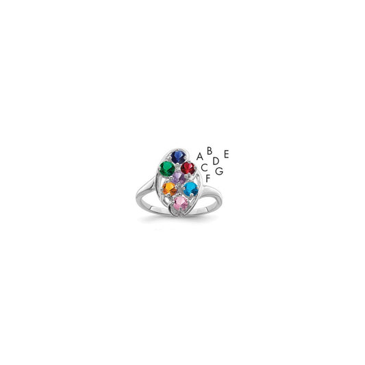 14k White Gold Polished 7-Stone Mothers Ring Mounting