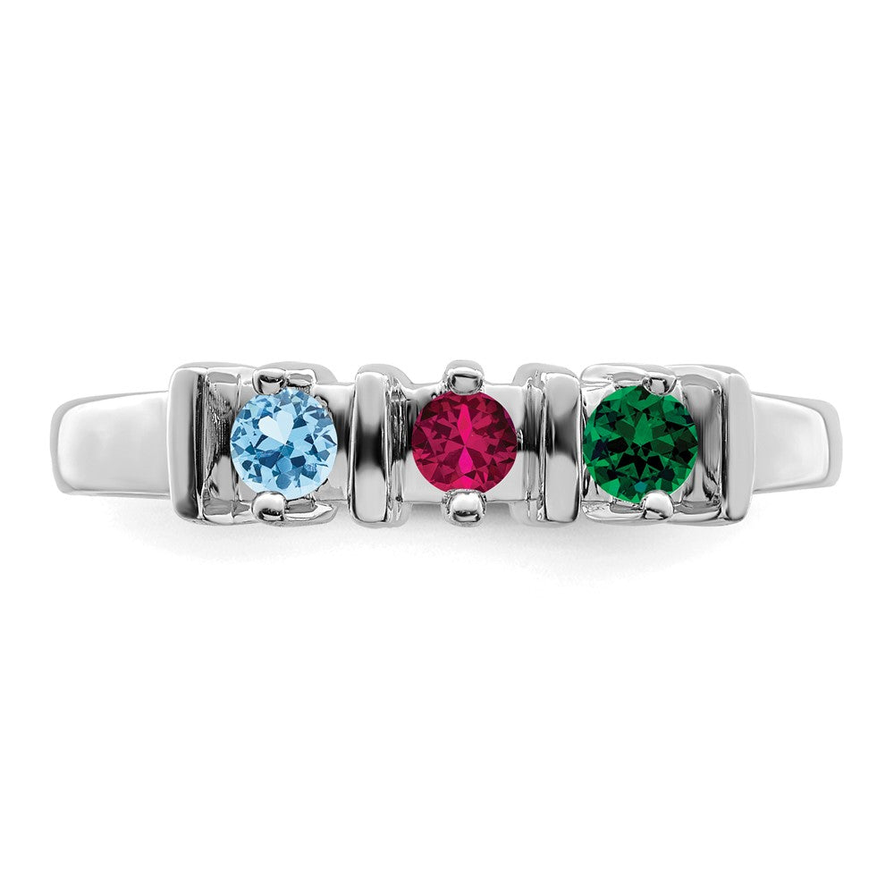 14k White Gold Polished 3-Stone Mothers Ring Mounting