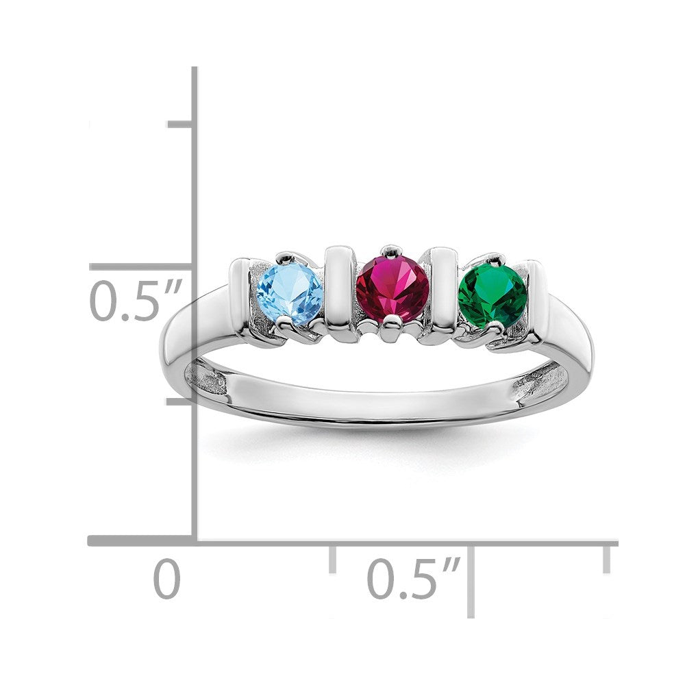 14k White Gold Polished 3-Stone Mothers Ring Mounting