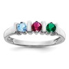 14k White Gold Polished 3-Stone Mothers Ring Mounting