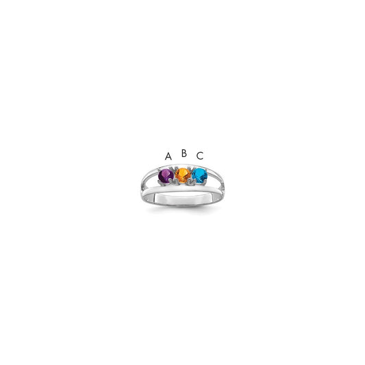 14k White Gold Polished 3-Stone Mothers Ring Mounting