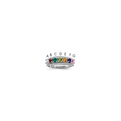 14k White Gold Polished 7-Stone Mothers Ring Mounting