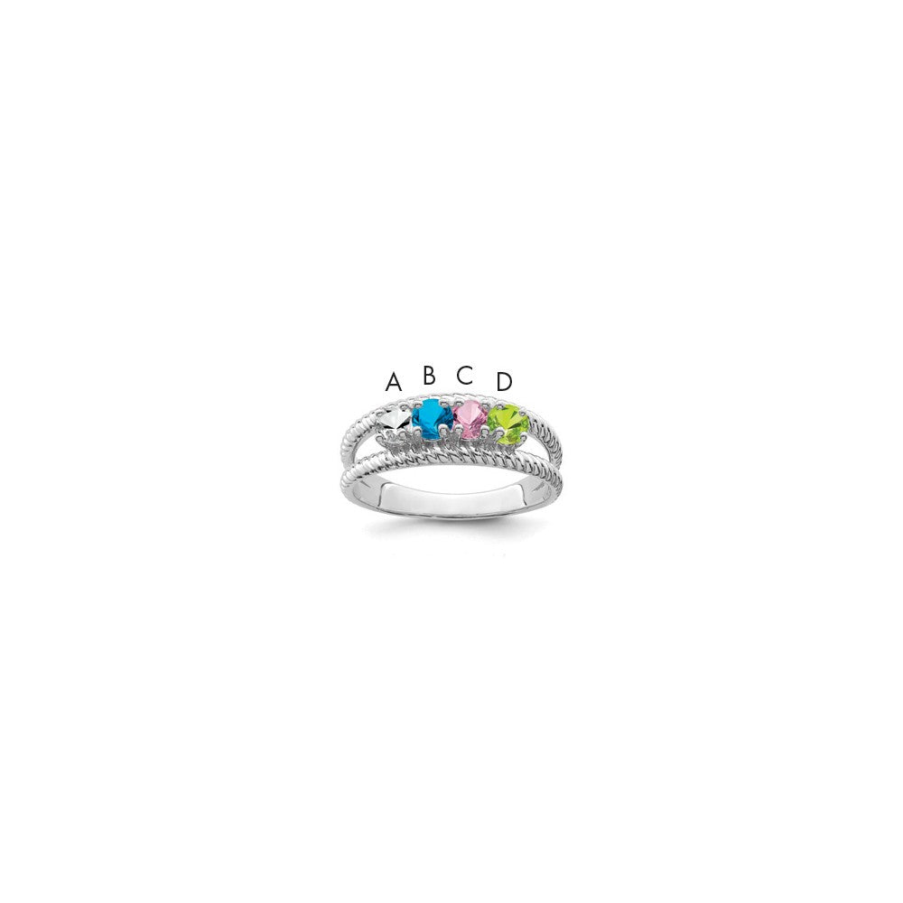 14k White Gold Polished 4-Stone Mothers Ring Mounting
