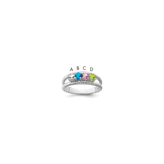 14k White Gold Polished 4-Stone Mothers Ring Mounting