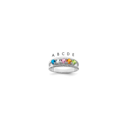 14k White Gold Polished 5-Stone Mothers Ring Mounting