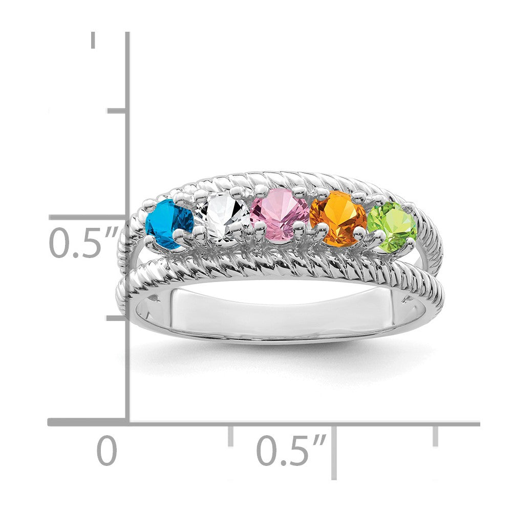14k White Gold Polished 5-Stone Mothers Ring Mounting