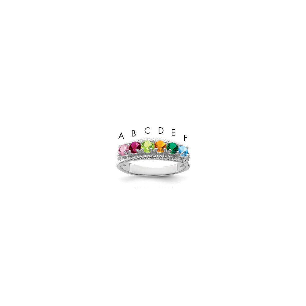 14k White Gold Polished 6-Stone Mothers Ring Mounting