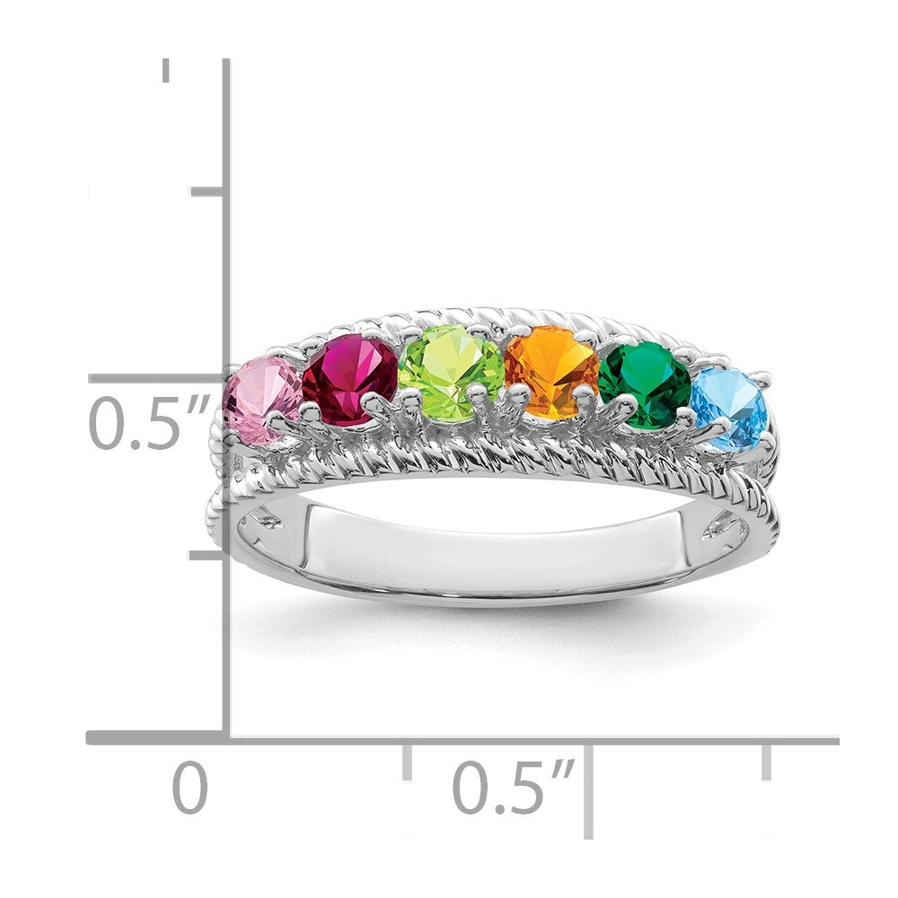 14k White Gold Polished 6-Stone Mothers Ring Mounting