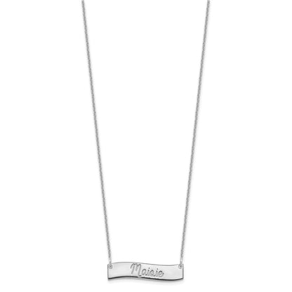 10k White Gold Small  ALWAYS IN MY HEART Curved Bar Necklace