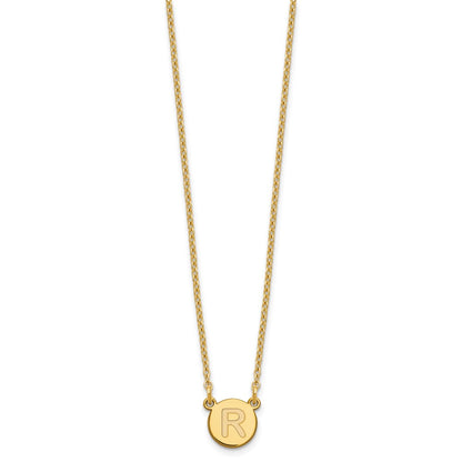 Sterling Silver Gold-plated Tiny Circle Block Letter R Initial Necklace