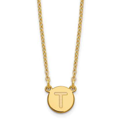 Sterling Silver Gold-plated Tiny Circle Block Letter T Initial Necklace