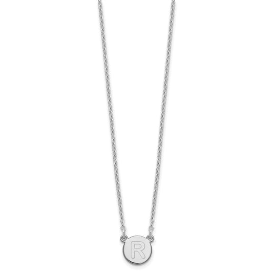 Sterling Silver Rhodium-plated Tiny Circle Block Letter R Initial Necklace