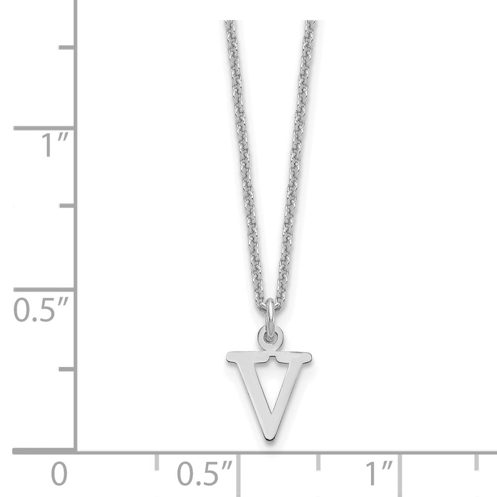10k White Gold Cut-out Letter V Initial 18 inch Necklace