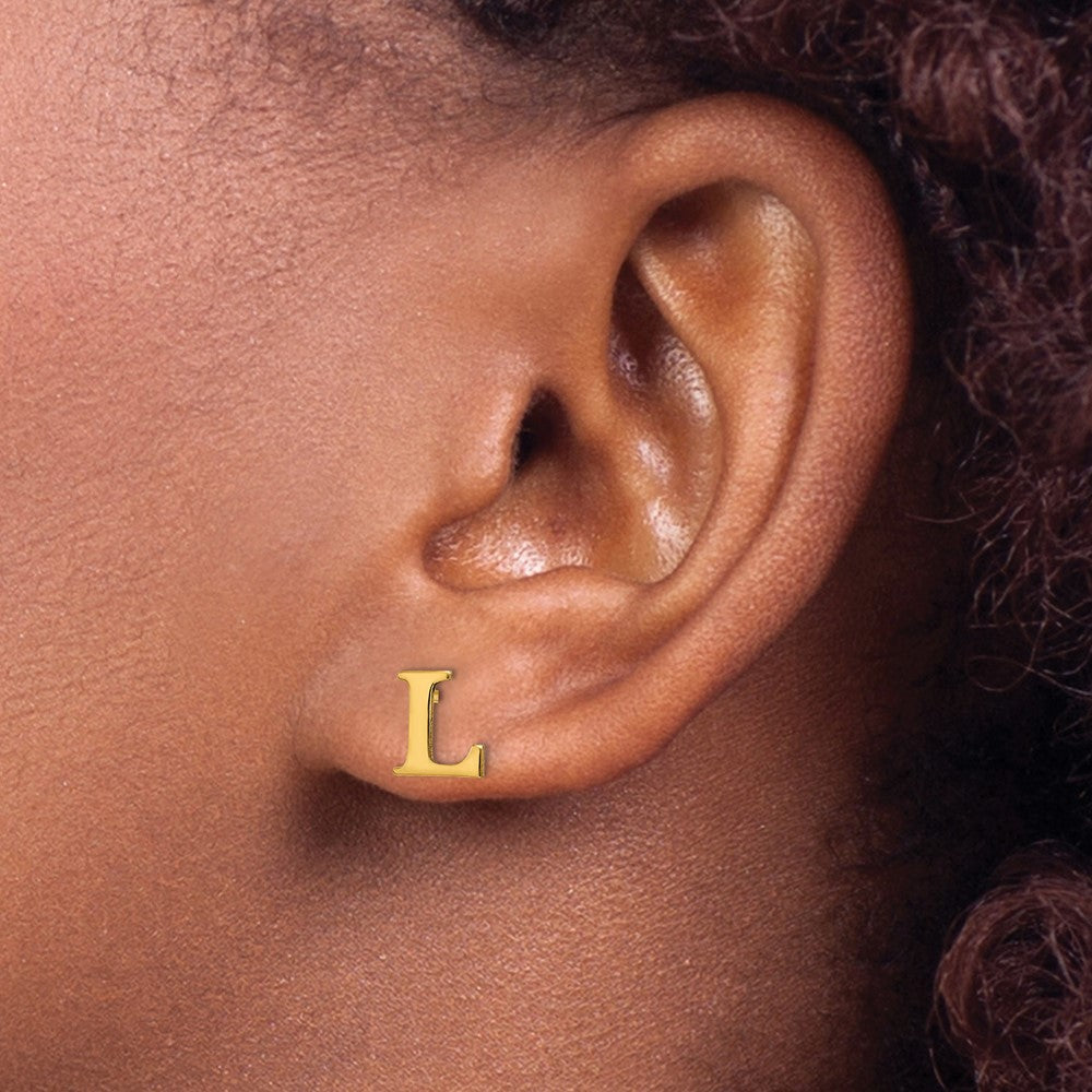 Sterling Silver Gold-plated Letter L Initial Post Earrings