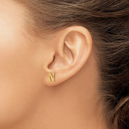 Sterling Silver Gold-plated Letter N Initial Post Earrings