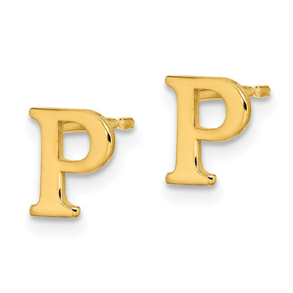 Sterling Silver Gold-plated Letter P Initial Post Earrings