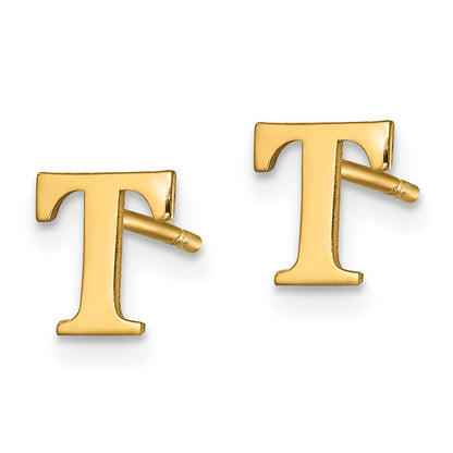 Sterling Silver Gold-plated Letter T Initial Post Earrings