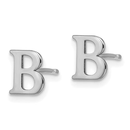 Sterling Silver Rhodium-plated Letter B Initial Post Earrings
