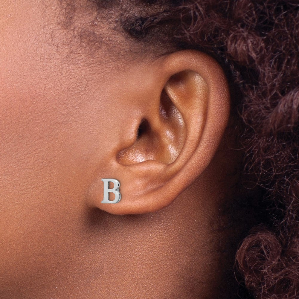 Sterling Silver Rhodium-plated Letter B Initial Post Earrings