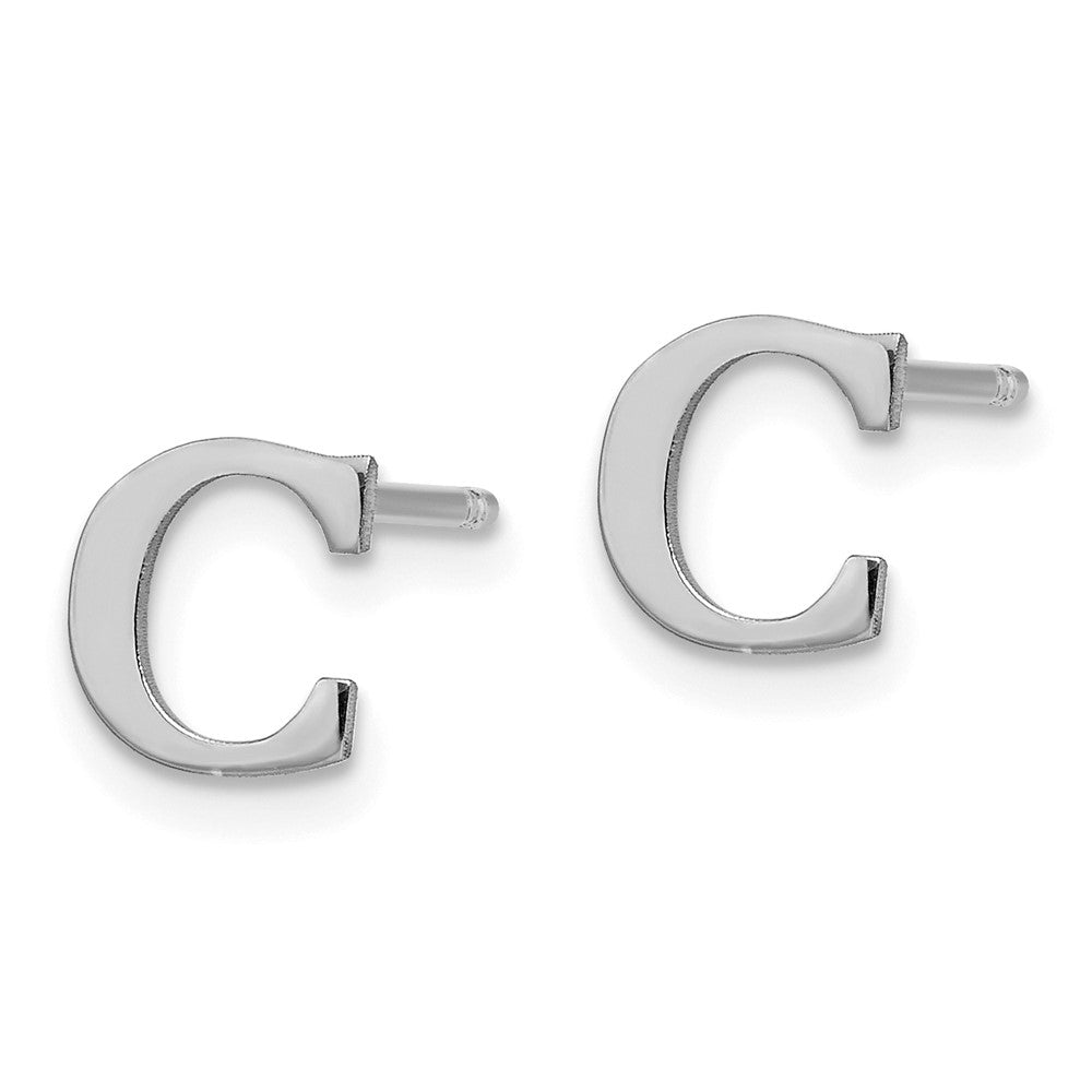 Sterling Silver Rhodium-plated Letter C Initial Post Earrings