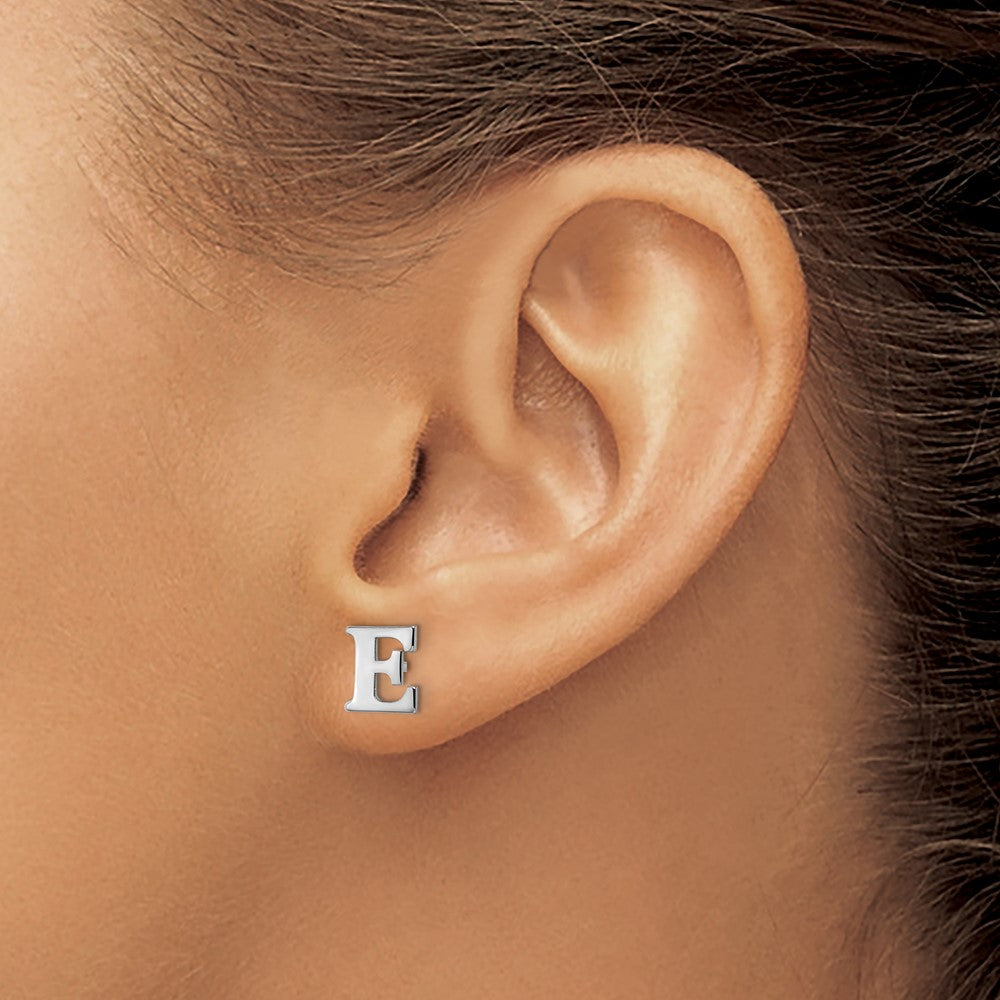 Sterling Silver Rhodium-plated Letter E Initial Post Earrings