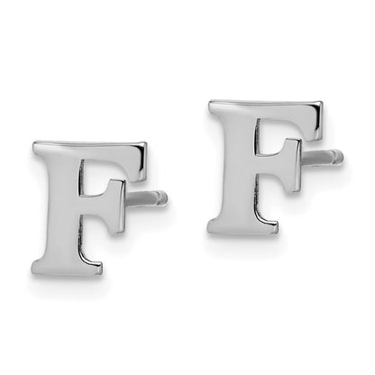 Sterling Silver Rhodium-plated Letter F Initial Post Earrings
