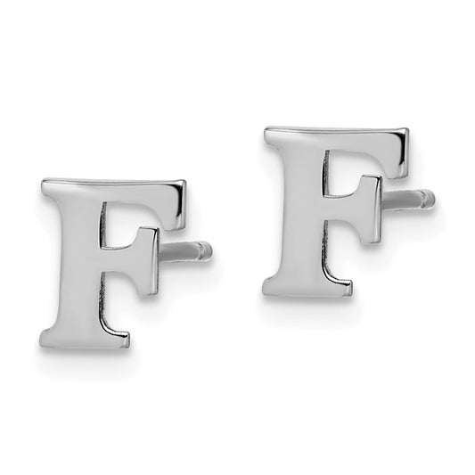 Sterling Silver Rhodium-plated Letter F Initial Post Earrings