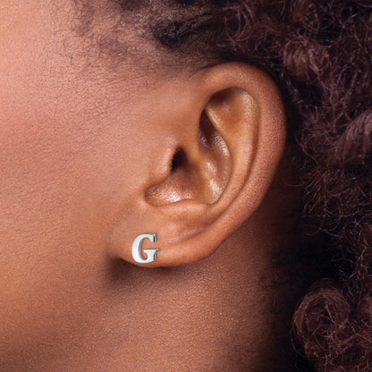 Sterling Silver Rhodium-plated Letter G Initial Post Earrings
