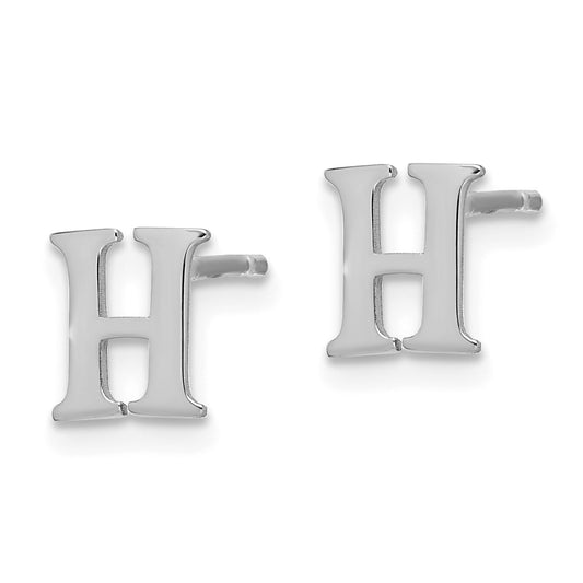 Sterling Silver Rhodium-plated Letter H Initial Post Earrings