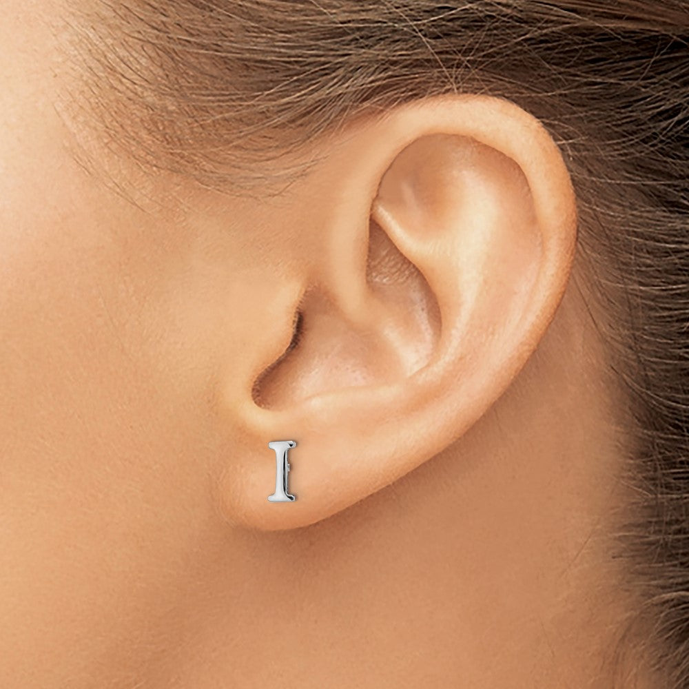 Sterling Silver Rhodium-plated Letter I Initial Post Earrings