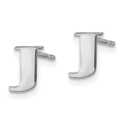 Sterling Silver Rhodium-plated Letter J Initial Post Earrings