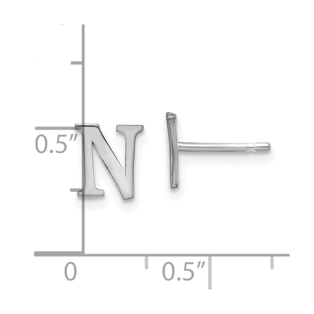 Sterling Silver Rhodium-plated Letter N Initial Post Earrings