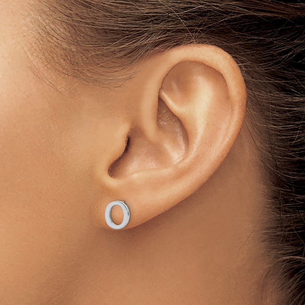 Sterling Silver Rhodium-plated Letter O Initial Post Earrings