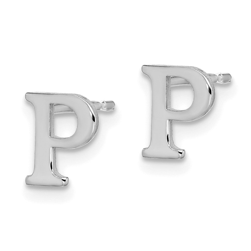 Sterling Silver Rhodium-plated Letter P Initial Post Earrings
