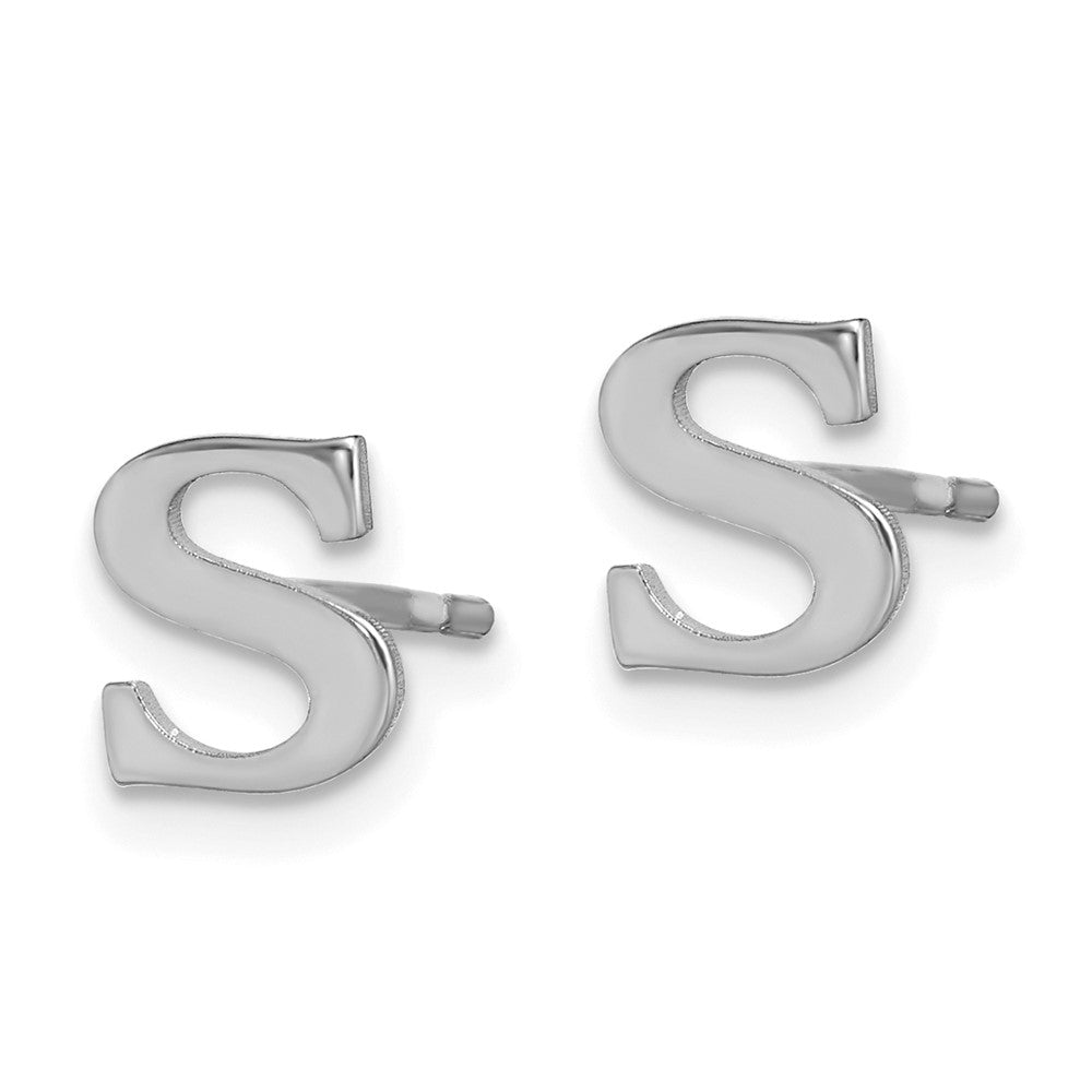 Sterling Silver Rhodium-plated Letter S Initial Post Earrings